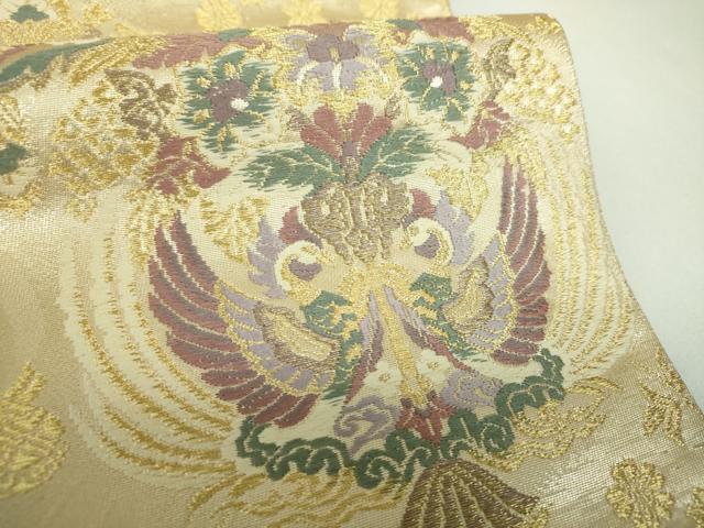 平和屋着物▼六通柄袋帯 向かい鳥正倉院花文 金糸 正絹 逸品 DABJ8101ps