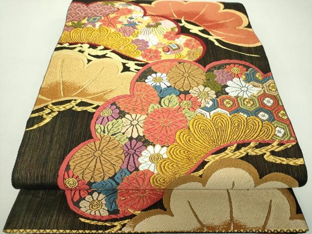 平和屋着物▼六通柄袋帯 唐織 老松重ね 羽衣 金糸 正絹 逸品 DABJ8108ps