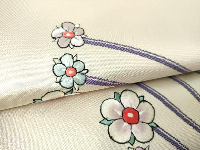 平和屋着物▼九寸名古屋帯 刺繍 舞花文 銀糸 正絹 逸品 DABJ8123ps