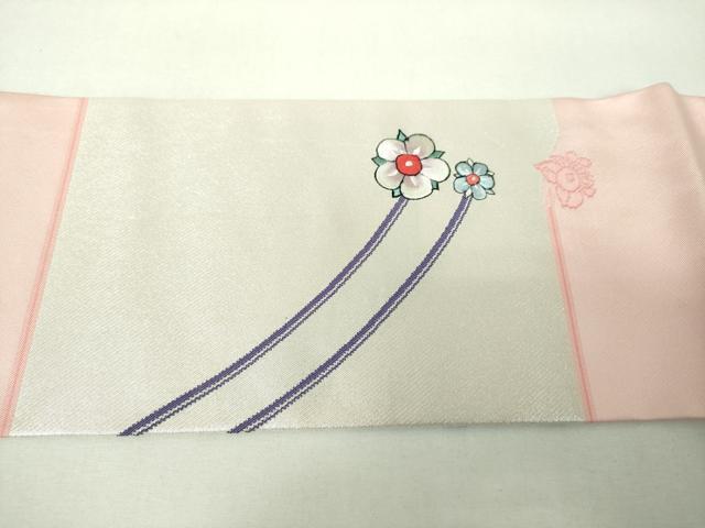 平和屋着物▼九寸名古屋帯 刺繍 舞花文 銀糸 正絹 逸品 DABJ8123ps