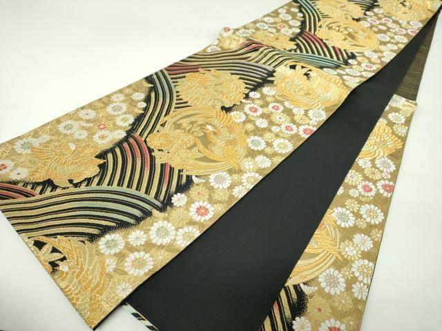 平和屋着物▼六通柄袋帯 鳳凰花丸文 黒地 金銀糸 正絹 逸品 DABJ8140ps