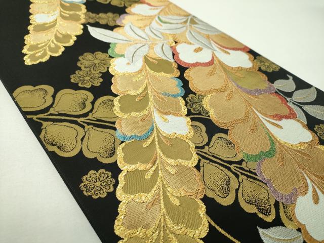 平和屋着物▼六通柄袋帯 藤花房 黒地 金銀糸 正絹 逸品 DABJ8141ps