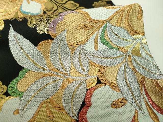 平和屋着物▼六通柄袋帯 藤花房 黒地 金銀糸 正絹 逸品 DABJ8141ps