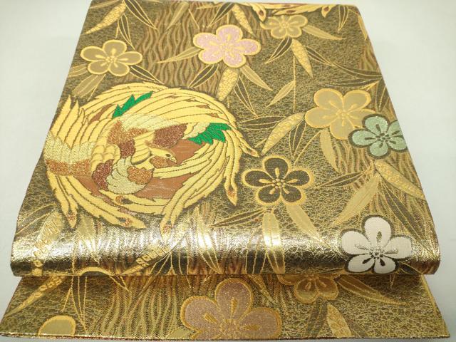 平和屋着物▼佐賀錦 六通柄袋帯 彩美 道長梅鳳凰文 金糸 正絹 逸品 DABJ8157ps