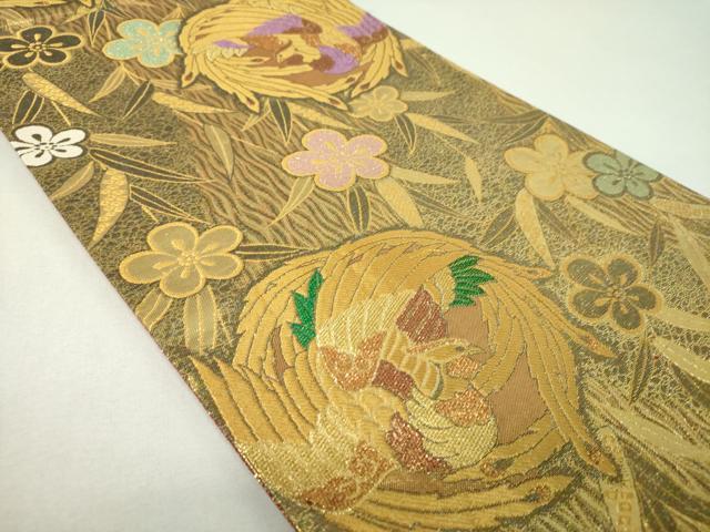 平和屋着物▼佐賀錦 六通柄袋帯 彩美 道長梅鳳凰文 金糸 正絹 逸品 DABJ8157ps