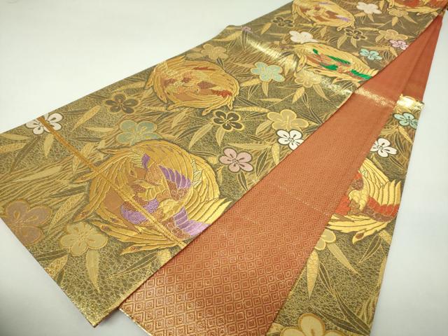 平和屋着物▼佐賀錦 六通柄袋帯 彩美 道長梅鳳凰文 金糸 正絹 逸品 DABJ8157ps
