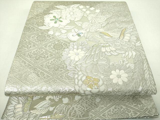 平和屋着物▼袋帯 プラチナ螺鈿 九百織 鳳凰花文 金銀糸 正絹 逸品 DABJ8169ps