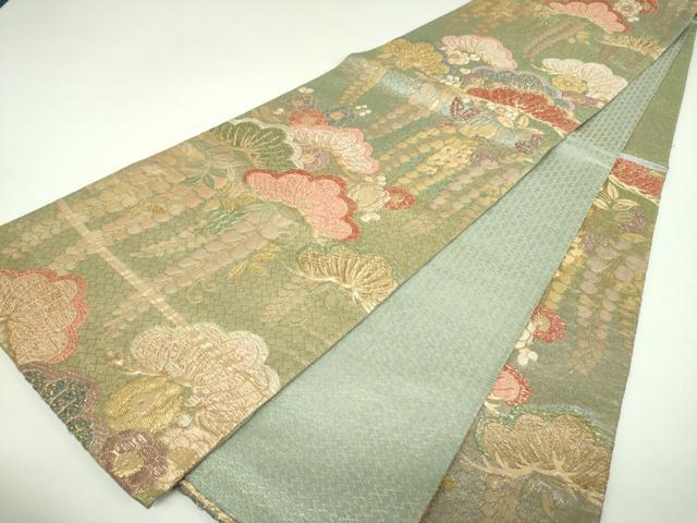 平和屋着物▼六通柄袋帯 藤花房 梅松文 金糸 正絹 逸品 DABJ8186ps