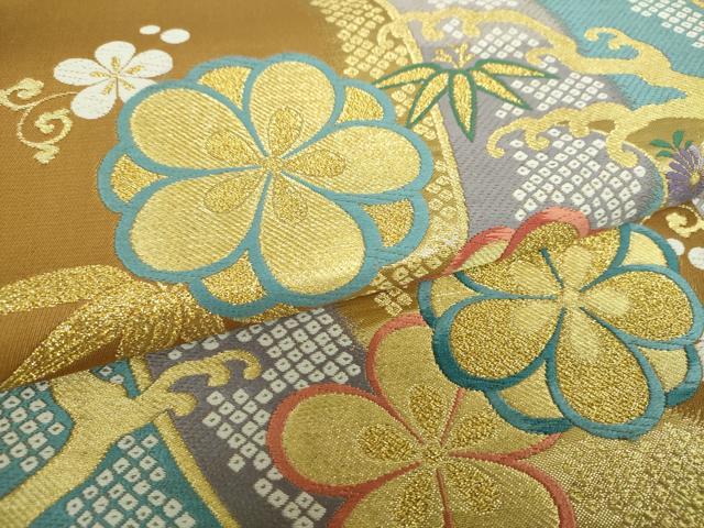 平和屋着物▼六通柄袋帯 唐織 花紀行 優彩 金糸 正絹 逸品 DABJ8189ps