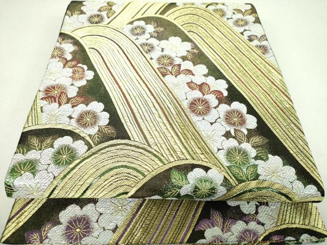 平和屋着物▼六通柄袋帯 流水桜 金糸 鈴乃屋扱い 正絹 逸品 DABJ8192ps