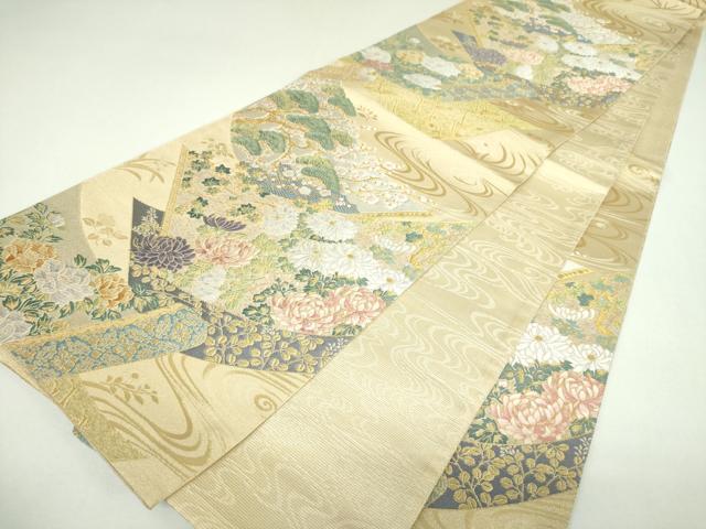 平和屋着物▼六通柄袋帯 唐織 吉祥花絵巻 金銀糸 正絹 逸品 DABJ8196ps