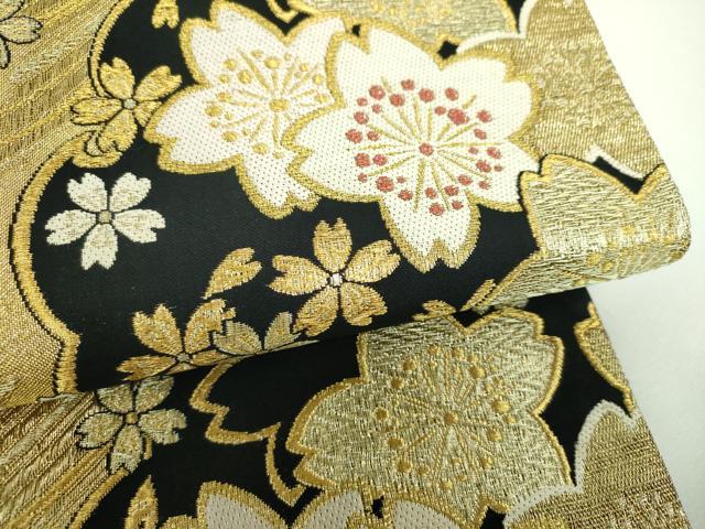 平和屋着物▼六通柄袋帯 雪輪舞桜 金糸 正絹 逸品 DABJ8198ps