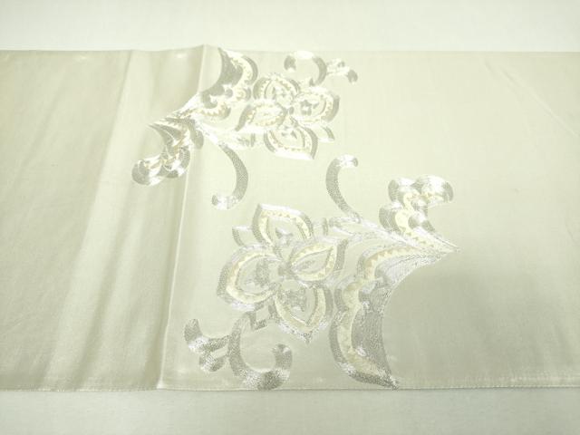 平和屋着物▼太鼓柄袋帯 駒刺繍 総刺繍 更紗花文 銀糸 正絹 逸品 DABJ8203ps