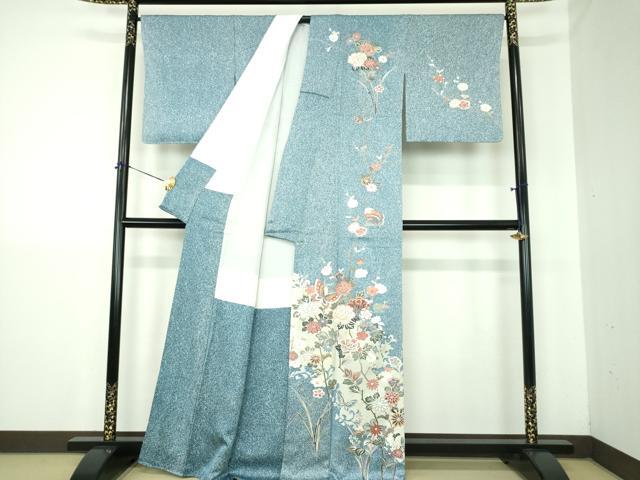平和屋着物●訪問着 舞蝶花文 たたき染め 金彩 正絹 逸品 未使用 DABJ8225ps