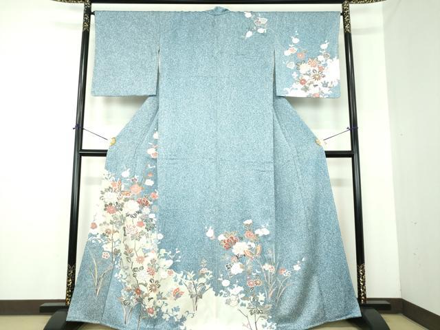 平和屋着物●訪問着 舞蝶花文 たたき染め 金彩 正絹 逸品 未使用 DABJ8225ps