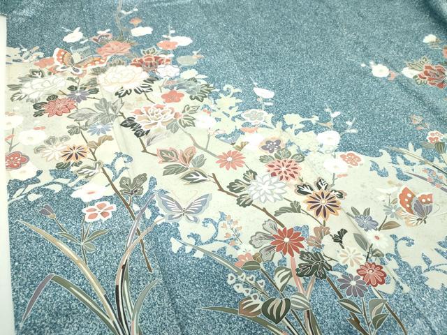 平和屋着物●訪問着 舞蝶花文 たたき染め 金彩 正絹 逸品 未使用 DABJ8225ps
