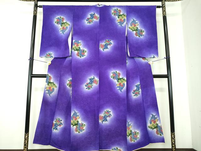 平和屋本店●アンティーク 大正ロマン 小紋 唐獅子 暈し染め 正絹 逸品 DABJ8232ps