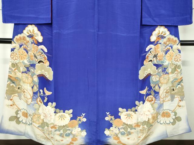 平和屋本店●アンティーク 大正ロマン 色留袖 駒刺繍 檜扇御所車花文 暈し染め 正絹 逸品 DABJ8233ps