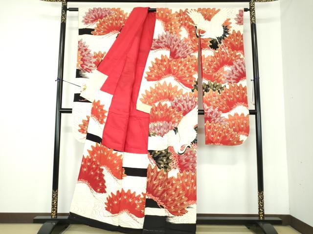 平和屋本店●アンティーク 大正ロマン 振袖 駒刺繍 飛鶴松文 金銀彩 正絹 逸品 DABJ8234ps