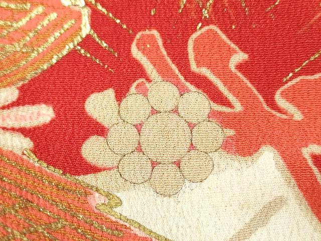 平和屋本店●アンティーク 大正ロマン 振袖 駒刺繍 飛鶴松文 金銀彩 正絹 逸品 DABJ8234ps