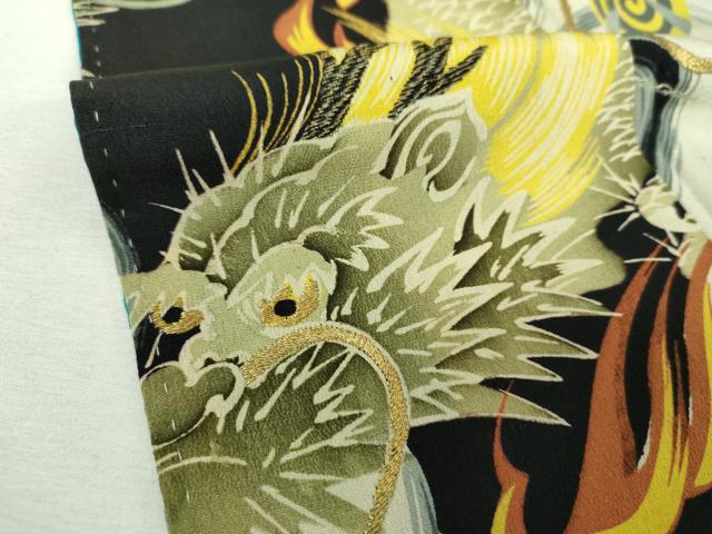 平和屋本店●アンティーク 大正ロマン 長襦袢 袷 半衿刺繍 刺繍 飛龍 金銀糸 正絹 逸品 DABJ8235ps