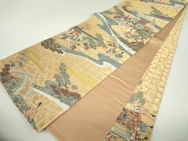 平和屋着物▼六通柄袋帯 渡橋御所車人物文 金糸 正絹 逸品 DABJ8301ps
