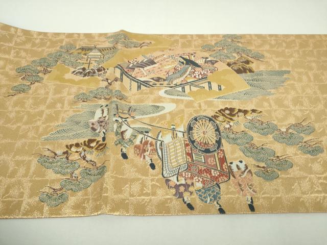 平和屋着物▼六通柄袋帯 渡橋御所車人物文 金糸 正絹 逸品 DABJ8301ps