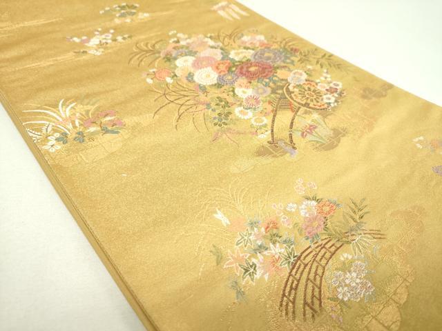 平和屋着物▼六通柄袋帯 絢燗花車文 金糸 正絹 逸品 DABJ8322ps