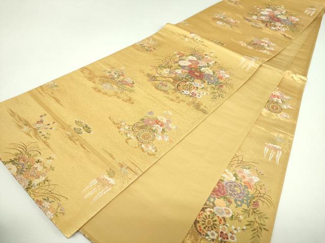 平和屋着物▼六通柄袋帯 絢燗花車文 金糸 正絹 逸品 DABJ8322ps