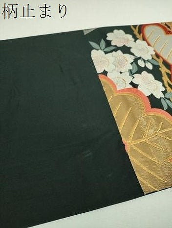 平和屋着物▼西陣 六通柄袋帯 唐織 流水桜松文 黒地 金銀糸 正絹 逸品 DABJ8328ps