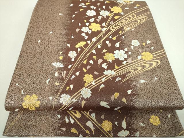 平和屋着物▼六通柄袋帯 流水舞桜 金銀糸 正絹 逸品 DABJ8336ps