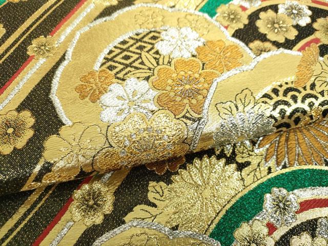 平和屋着物▼六通柄袋帯 吉祥花文 金銀糸 正絹 逸品 DABJ8337ps