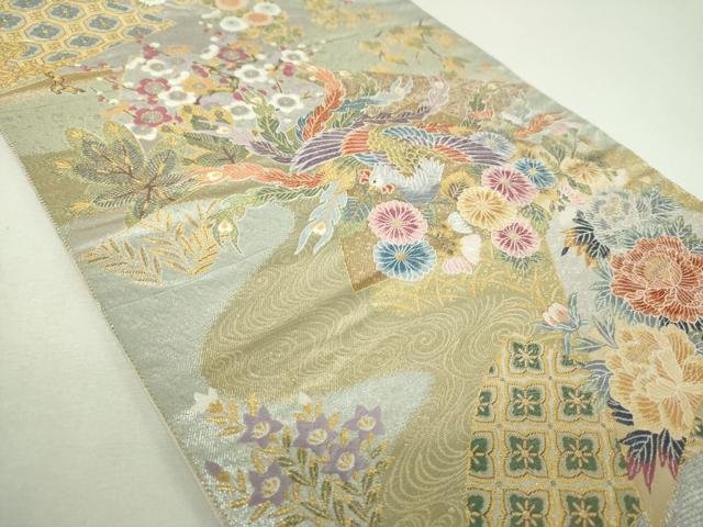 平和屋着物▼六通柄袋帯 唐織 瑞鳳桧扇散文様 金銀糸 正絹 逸品 DABJ8355ps