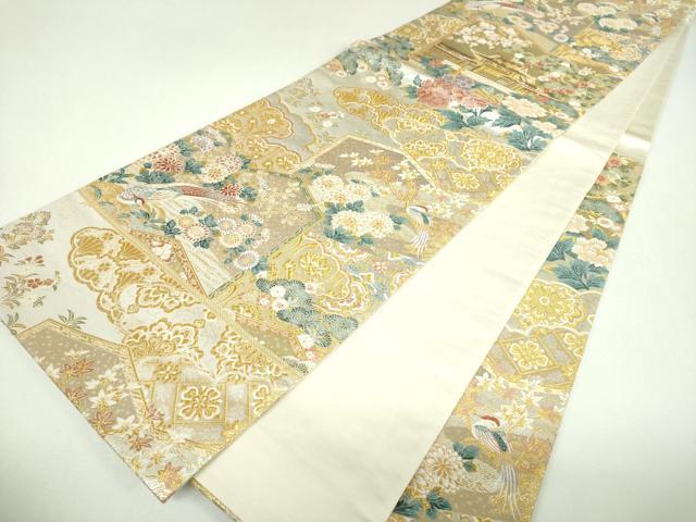 平和屋着物▼六通柄袋帯 唐織 風景花鳥屏風 金銀糸 正絹 逸品 DABJ8356ps