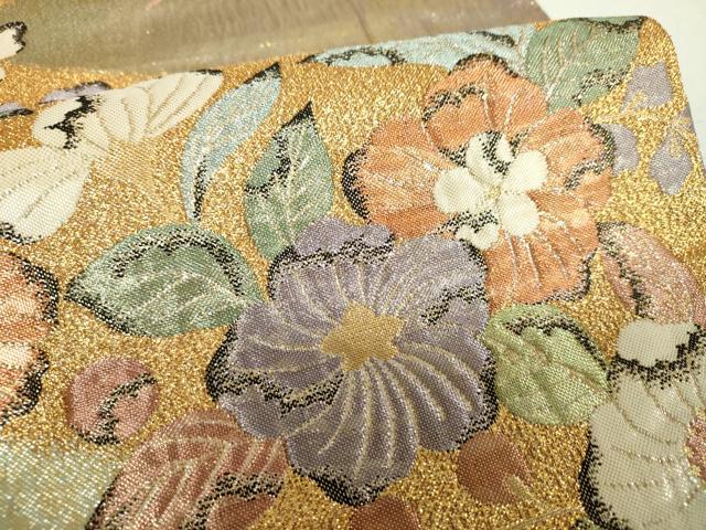 平和屋着物▼六通柄袋帯 ふくれ織 辻が花 金銀糸 正絹 逸品 DABJ8378ps