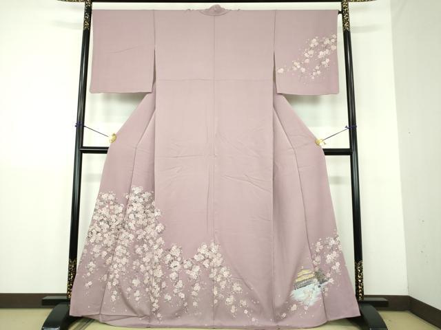 平和屋着物●訪問着 寿光織 枝垂れ桜 風景文 金糸 正絹 逸品 DABJ8397ps