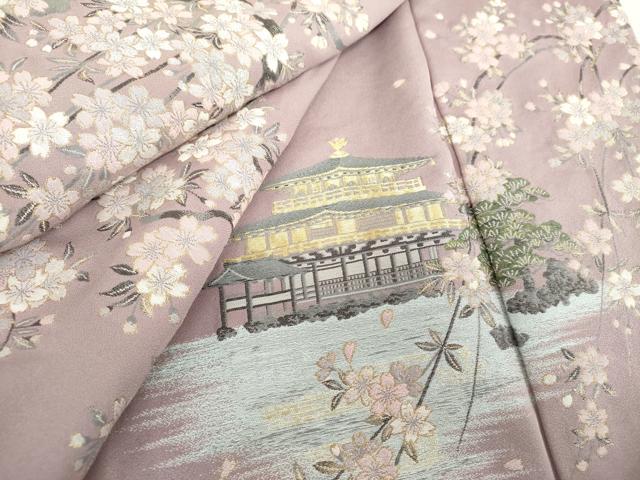 平和屋着物●訪問着 寿光織 枝垂れ桜 風景文 金糸 正絹 逸品 DABJ8397ps