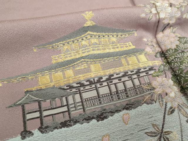 平和屋着物●訪問着 寿光織 枝垂れ桜 風景文 金糸 正絹 逸品 DABJ8397ps