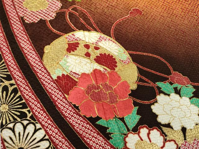 平和屋着物●豪華振袖 総絞り 駒刺繍 花手毬 金彩 正絹 逸品 DABJ8412ps