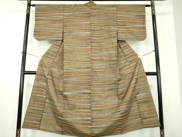 平和屋着物●郡上紬 草木染 横縞 正絹 逸品 DABJ8419ps