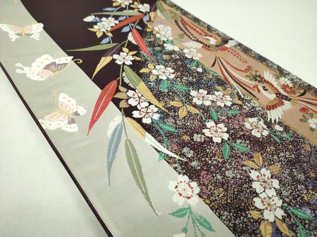 平和屋着物▼六通柄袋帯 唐織 枝垂れ桜 舞蝶鳳凰花文 金銀糸 正絹 逸品 未使用 DABJ8471ps