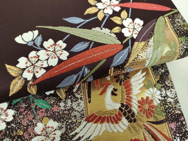 平和屋着物▼六通柄袋帯 唐織 枝垂れ桜 舞蝶鳳凰花文 金銀糸 正絹 逸品 未使用 DABJ8471ps