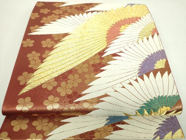 平和屋着物▼西陣 じゅらく謹製 六通柄袋帯 唐織 菊文 金糸 正絹 逸品 DABJ8494ps