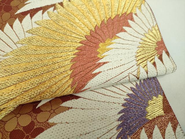 平和屋着物▼西陣 じゅらく謹製 六通柄袋帯 唐織 菊文 金糸 正絹 逸品 DABJ8494ps