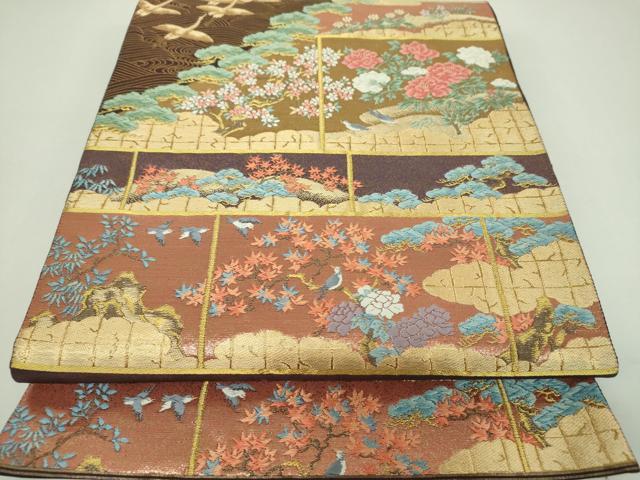 平和屋着物▼六通柄袋帯 唐織 花鳥文 金糸 正絹 逸品 未使用 DABJ8503ps