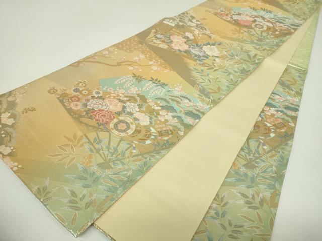 平和屋着物▼六通柄袋帯 扇面吉祥文 金糸 正絹 逸品 DABJ8506ps