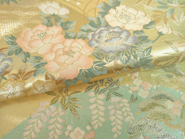 平和屋着物▼六通柄袋帯 扇面吉祥文 金糸 正絹 逸品 DABJ8506ps