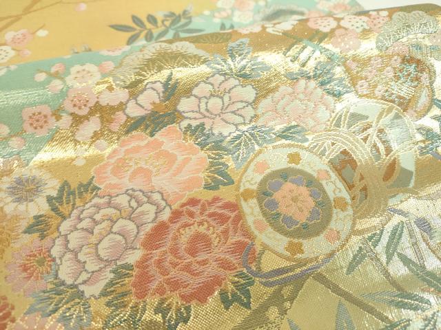 平和屋着物▼六通柄袋帯 扇面吉祥文 金糸 正絹 逸品 DABJ8506ps