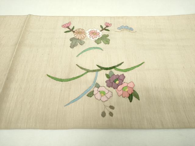 平和屋着物▼明綴れ 太鼓柄袋帯 扇面花鳥文 金糸 正絹 逸品 DABJ8532ps