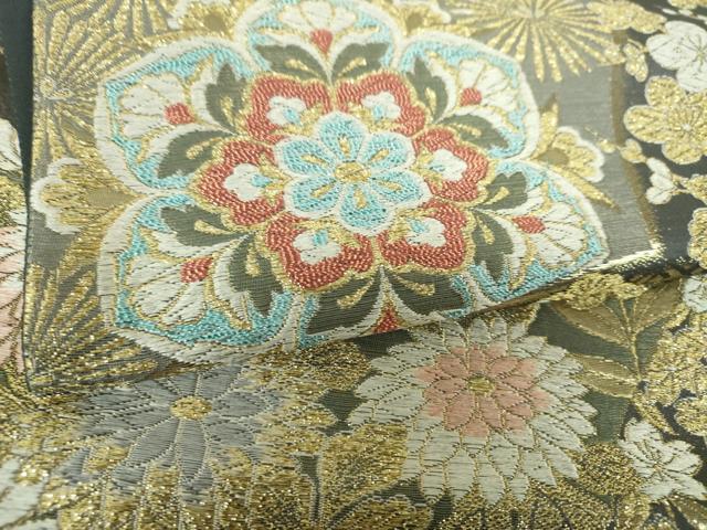平和屋着物▼六通柄袋帯 裂取四季花文 金糸 正絹 逸品 DABJ8553ps